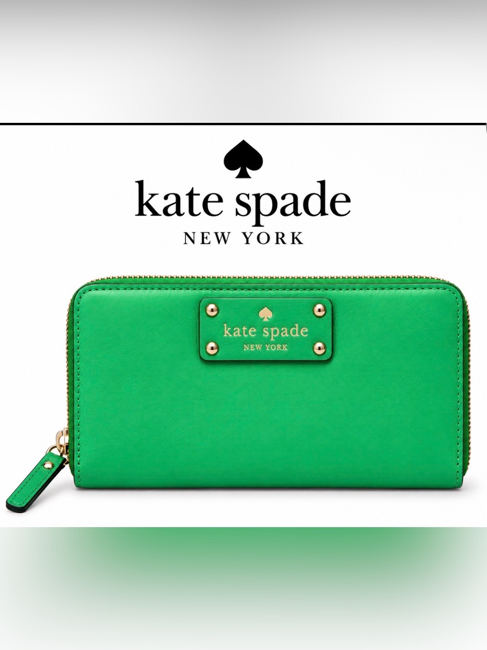 kate spade Green Leather Zip-Around Wallet EUC